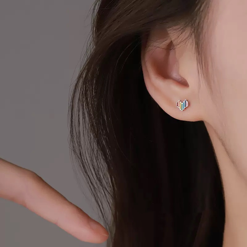 Papaozhu Lucu S925 Perak Kelinci Pelangi Jantung Stud Anting-Anting Untuk Wanita Gadis Gaya Mahkota Geometris Anting-Anting Temperamen Telinga Aksesoris Pakaian Sehari-Hari