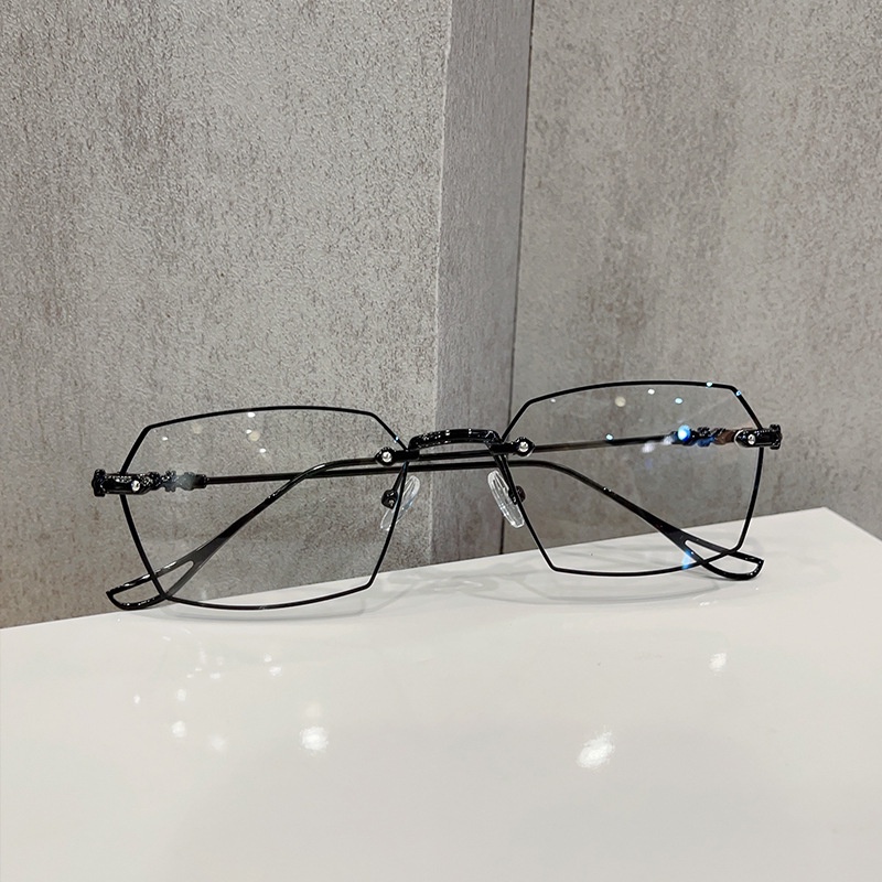 Kacamata Anti Radiasi Model Cut Edge Frameless Untuk Wanita Pria Dengan Frame Metal Bingkai Tipis Retro