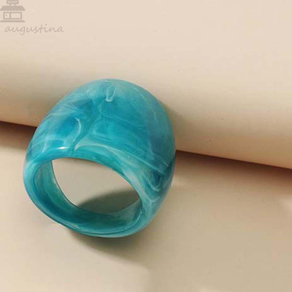 Agustina Wanita Cincin Set Besar Biru Pesta Perhiasan Resin Besar Bulat Geometris Jari Rings