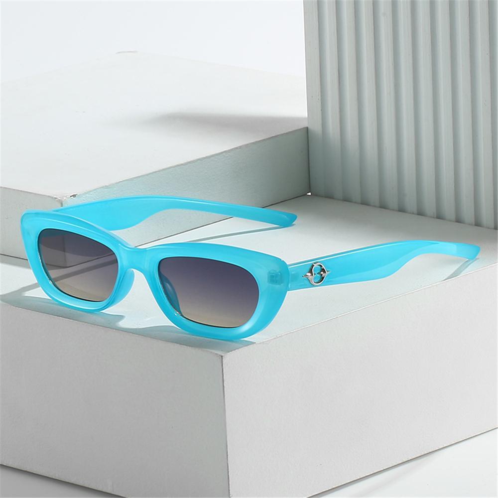 R-flower Cat Eye Sunglasses Travel Kecil Perlindungan UV400 Kurus Mungil Persegi Kacamata Matahari