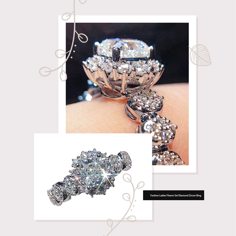 Cincin Wanita Cubic Zirconia Putih Berkilau Untuk Aksesoris Pernikahan Tunangan Cushion CZ Temperamen Perhiasan Perempuan