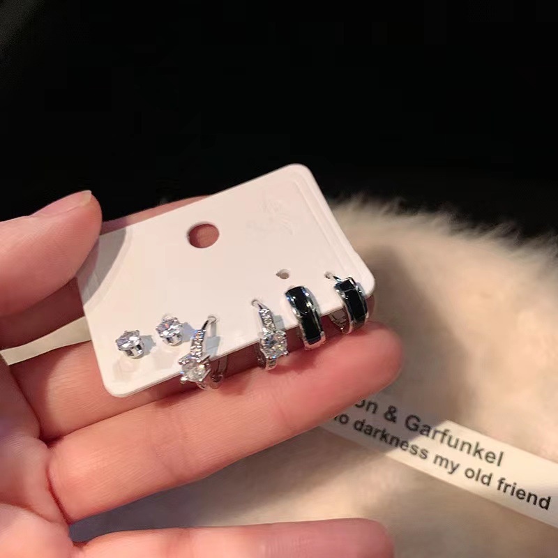 Ahellogirl 6pcs Set Anting Hoop Zircon Hati Gaya Korea Untuk Wanita