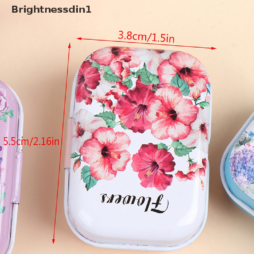 [Brightnessdin1] 1 * Mini Bunga Tin Trinket Perhiasan Kotak Koin Tempat Penyimpanan Tinplate Rectangul Kecil Butik