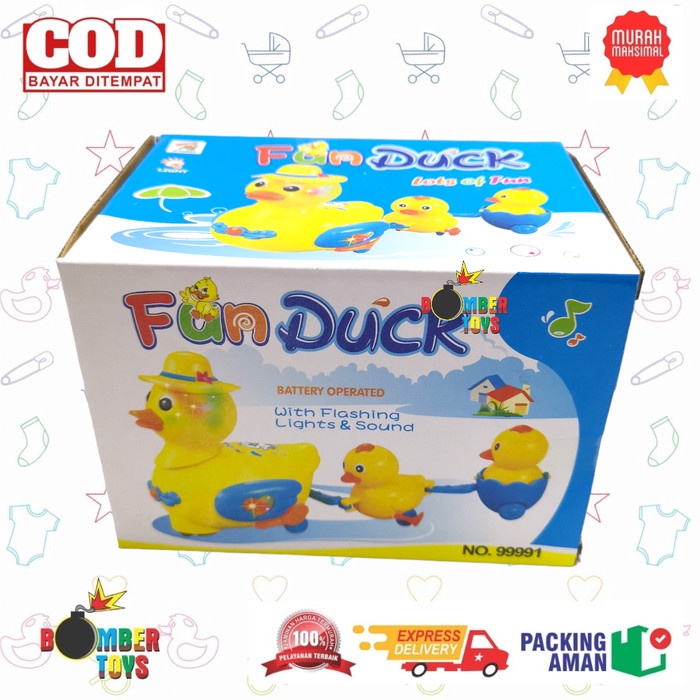 MAINAN ANAK BEBEK BAWA ANAK BUMP GO FUN DUCK LAMPU MUSIK BATERAI LUCU