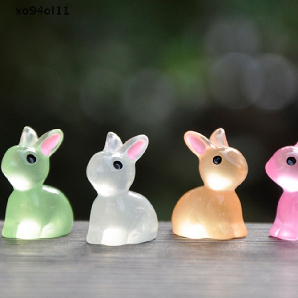 Xo 10PCS Lucu Mini Luminous Resin Bunnies Ornamen Glow Miniatur Kelinci OL