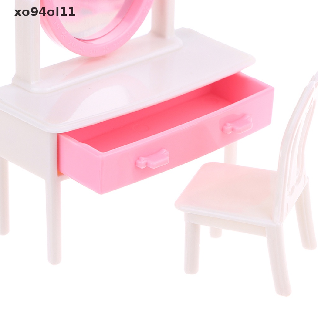 Xo 1: 12rumah Boneka Miniatur Kamar Tidur Set Dresser Meja Samping Tempat Tidur Bed Mirror Model OL