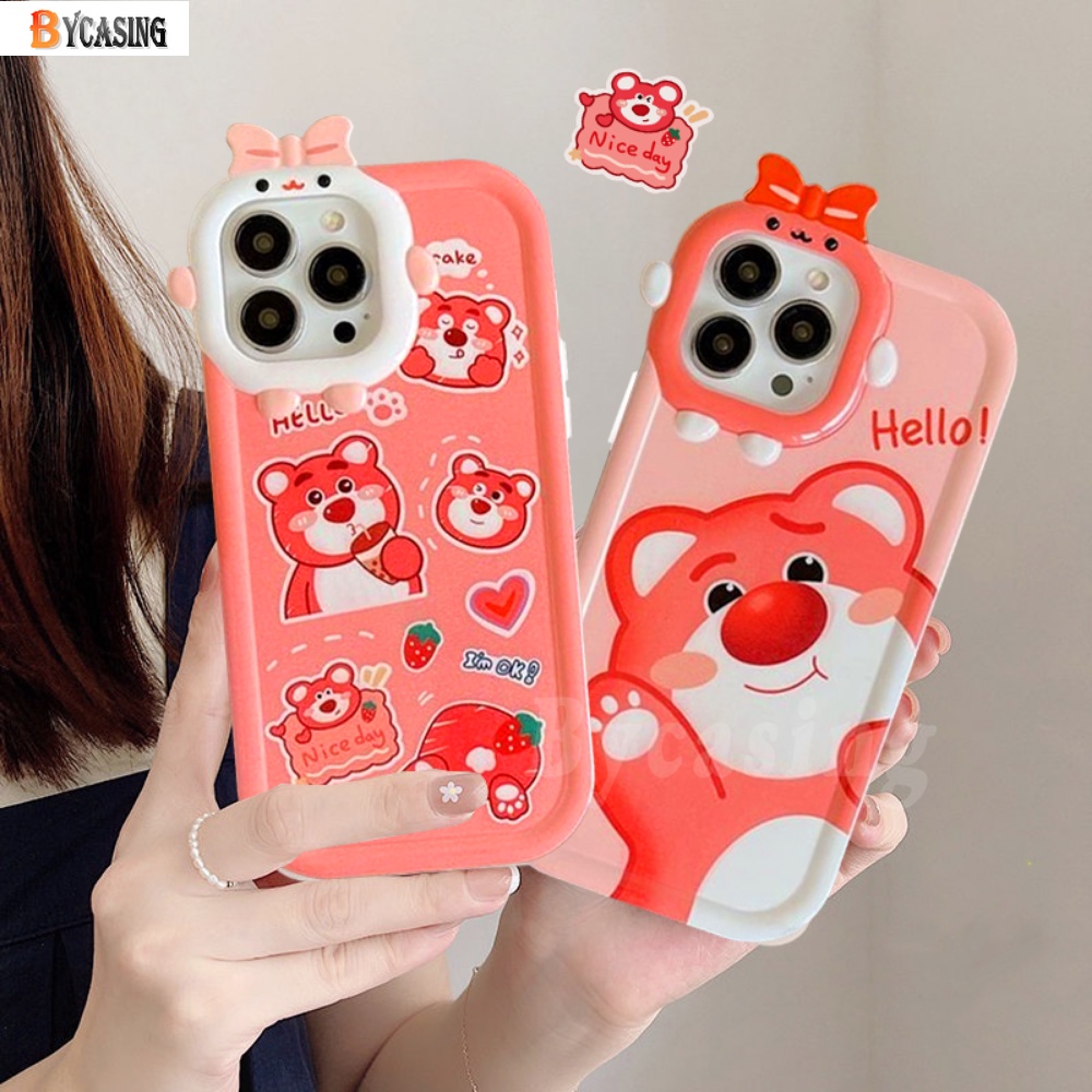 IPHONE Fashion Case Kompatibel Untuk Iphone14 11 12 iPhone6 7 8 Plus 13 Pro MAX 14plus 11Pro MAX XR XS MAX SE Kartun Lucu Manyo Beruang Strawberry Monster Kecil Lensa Shockproof Case BY