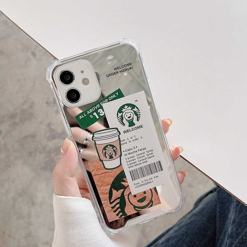 【Shock Proof Mirror】Silicone Soft Case Iphone 6S 7 8 Plus X XR XS Max IPhone 11 12 13 14 Pro Max 14 Plus 7+ 8+ 12 13 mini Starbucks