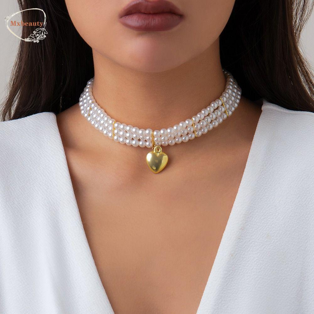 Mxbeauty Wanita Romantis Kalung Elegan Indah Rantai Klavikula Mutiara Imitasi Multi-layer Gadis Hadiah Temperamen Gadis Choker