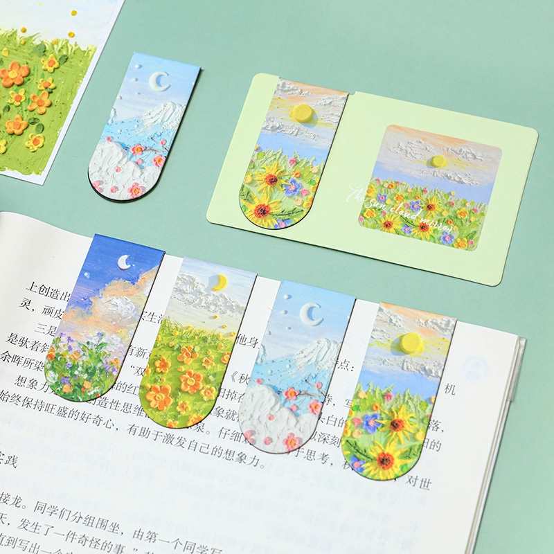 3pcs Lukisan Cat Minyak Cantik Seri Bunga Bookmark Magnet Perpustakaan Sekolah Mini Halaman Buku Maps