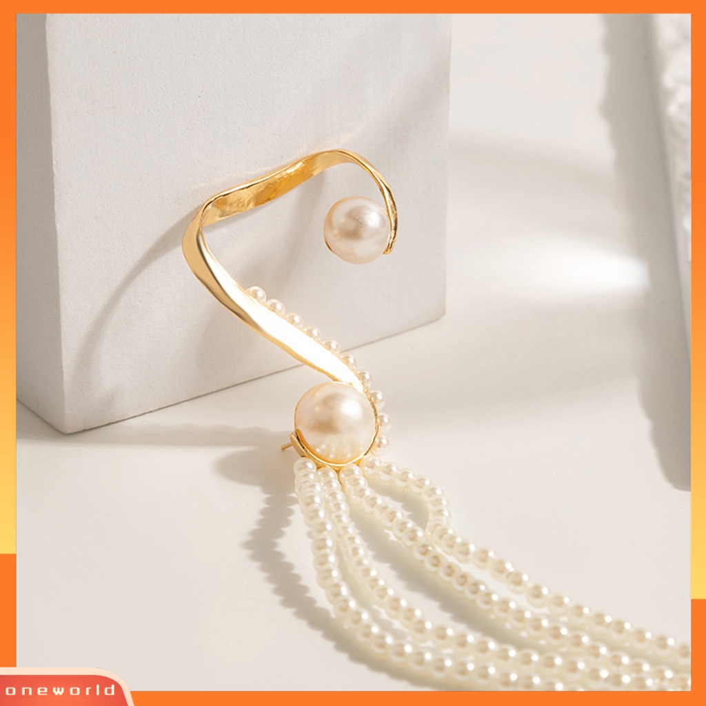 [EONE] 1pc Klip Telinga Berlebihan Temperamen Panjang Tidak Teratur Non Piercing Hias Hadiah Mutiara Imitasi Rumbai Liontin Anting Wanita Perhiasan Untuk Pesta