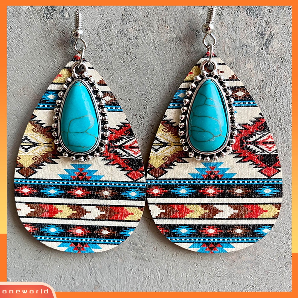 [EONE] 1pasang Anting Menjuntai Bohemian Retro Gaya Etnik Imitasi Turquoise Aztec Pola Dress Up Hadiah Wanita Water Drop Pendant Earrings Boho Perhiasan