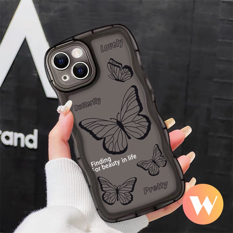 Wavy Edge Soft Case Redmi 10C 12C A1+9C NFC 10A 9T 10 9A 9 A1 Redmi Note 10s 9 8 10 Pro Max 11s 11 9s Mi 11T Pro POCO X3 NFC Pro M3 Vintage Black Fantasy Bunga Kupu Kupu Sarung