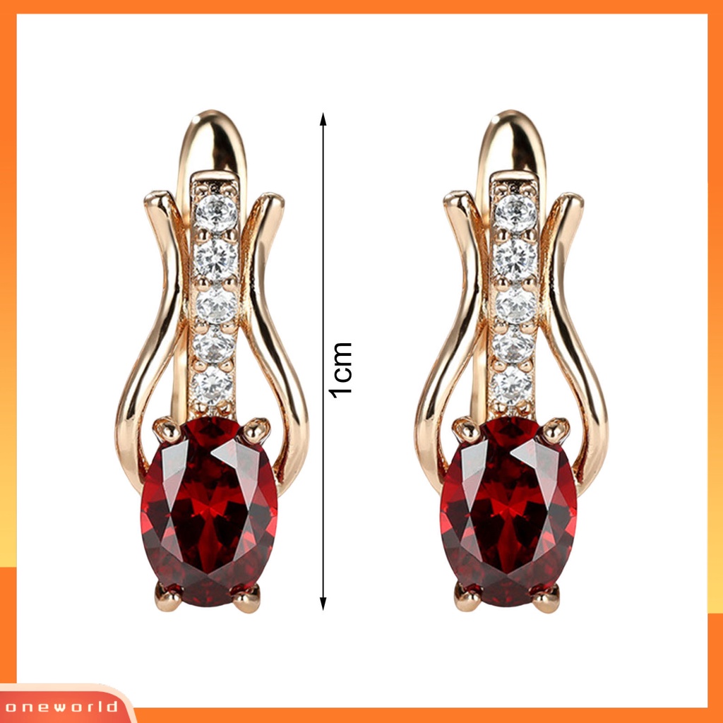 [EONE] 1pasang Drop Earrings Oval Potong Batu Permata Imitasi Temperamen Shiny Cubic Zirconia Hias Dress Up Hadiah Wanita Mewah Menjuntai Anting Perhiasan Pernikahan