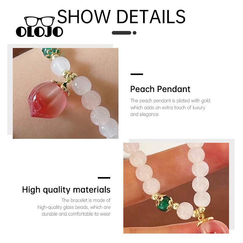 【COD】Peach Bracelet Gelang Pacar Manis Perempuan Gaya Vintage Giok Putih Manik Hijau