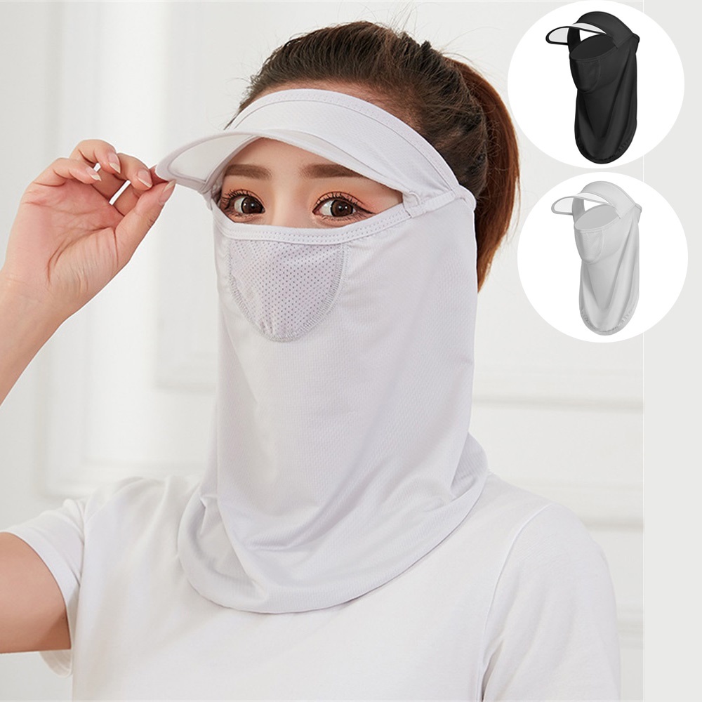 Musim Panas Es Sutra 2in1 Tabir Surya Masker Topi Matahari Bersepeda Luar Ruangan UV-proof Penutup Wajah Penuh Wanita Bernapas Topi