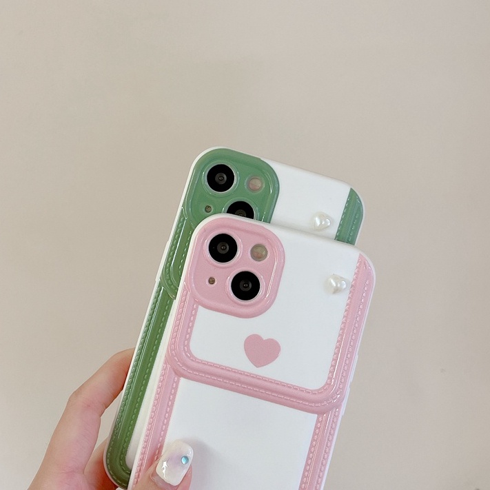 New Imitation Cream Bag TPU Case for iPhone 12 13 14 Pro Max Black Soft Silicone Case for Women Girl's Fashion Cute Pink Green Love Heart