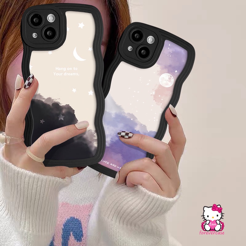 IPHONE Casing Ponsel Lembut Tpu Bergelombang Tepi Belakang Kompatibel Untuk Iphone7 8 6s 6 14 Plus Max13 11 14 12 Pro 7Plus XR X XS Max SE 2020 Fantasi Langit Berbintang Bulan Pasangan Cover