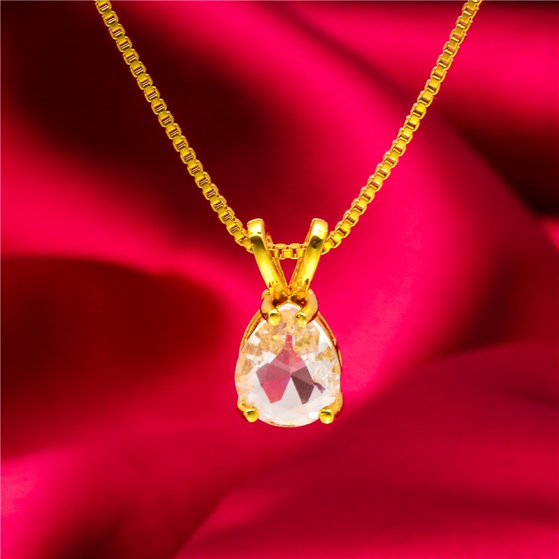 Goldkingdom Perhiasan Fashion 24K Bangkok Aksesoris Ready Stock Wanita Safir Zamrud Ruby Berlian Liontin Rantai Tipis