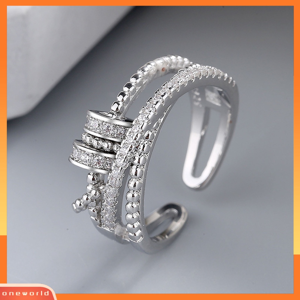 [EONE] Wanita Cincin Spiral Manik Relief Pressure Jewelry Putar Berlian Imitasi Jari Cincin Untuk Pakaian Sehari-Hari