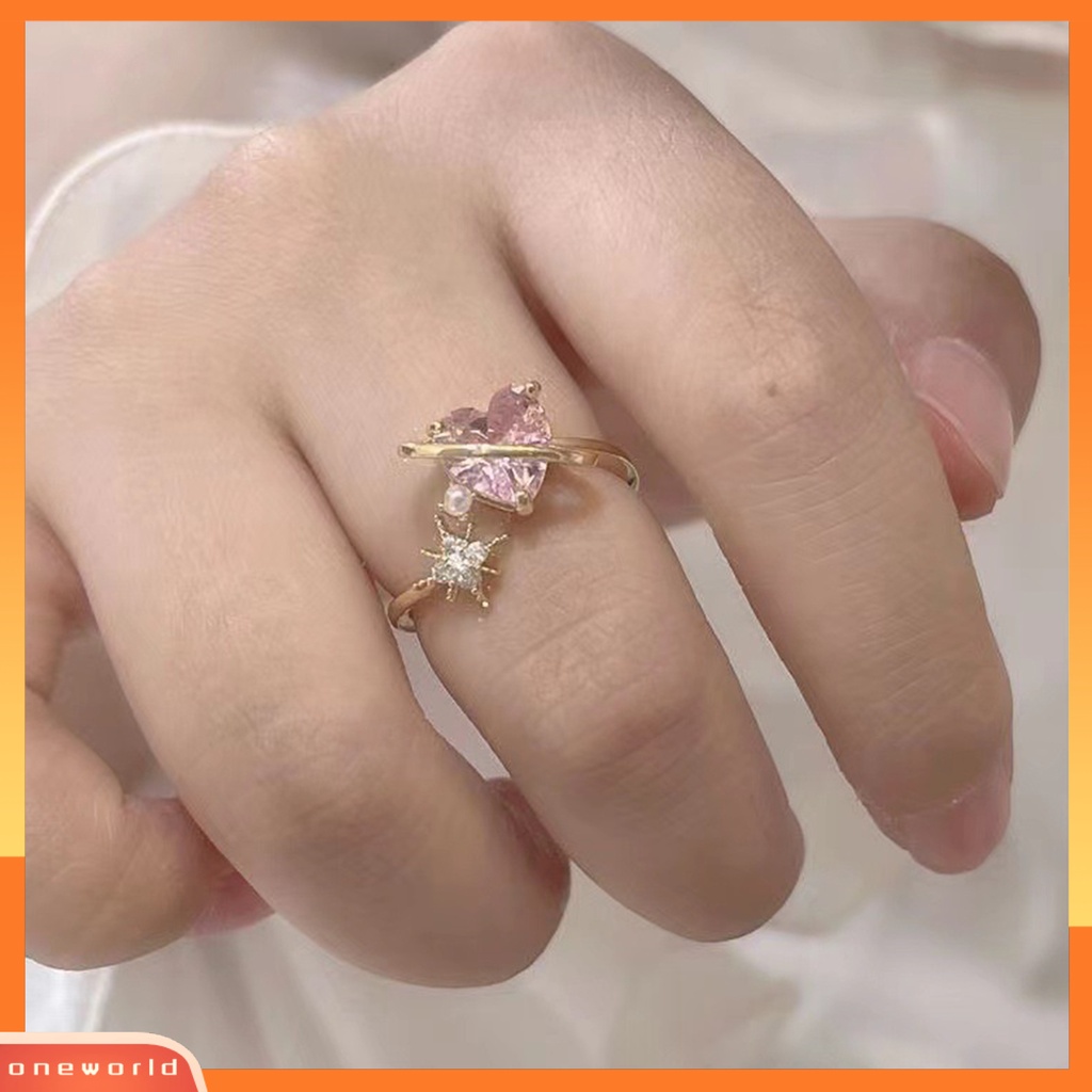 [EONE] Wanita Cincin Bentuk Hati Kristal Imitasi Mengkilap Pembukaan Pernikahan Circlet Bridal Jewelry