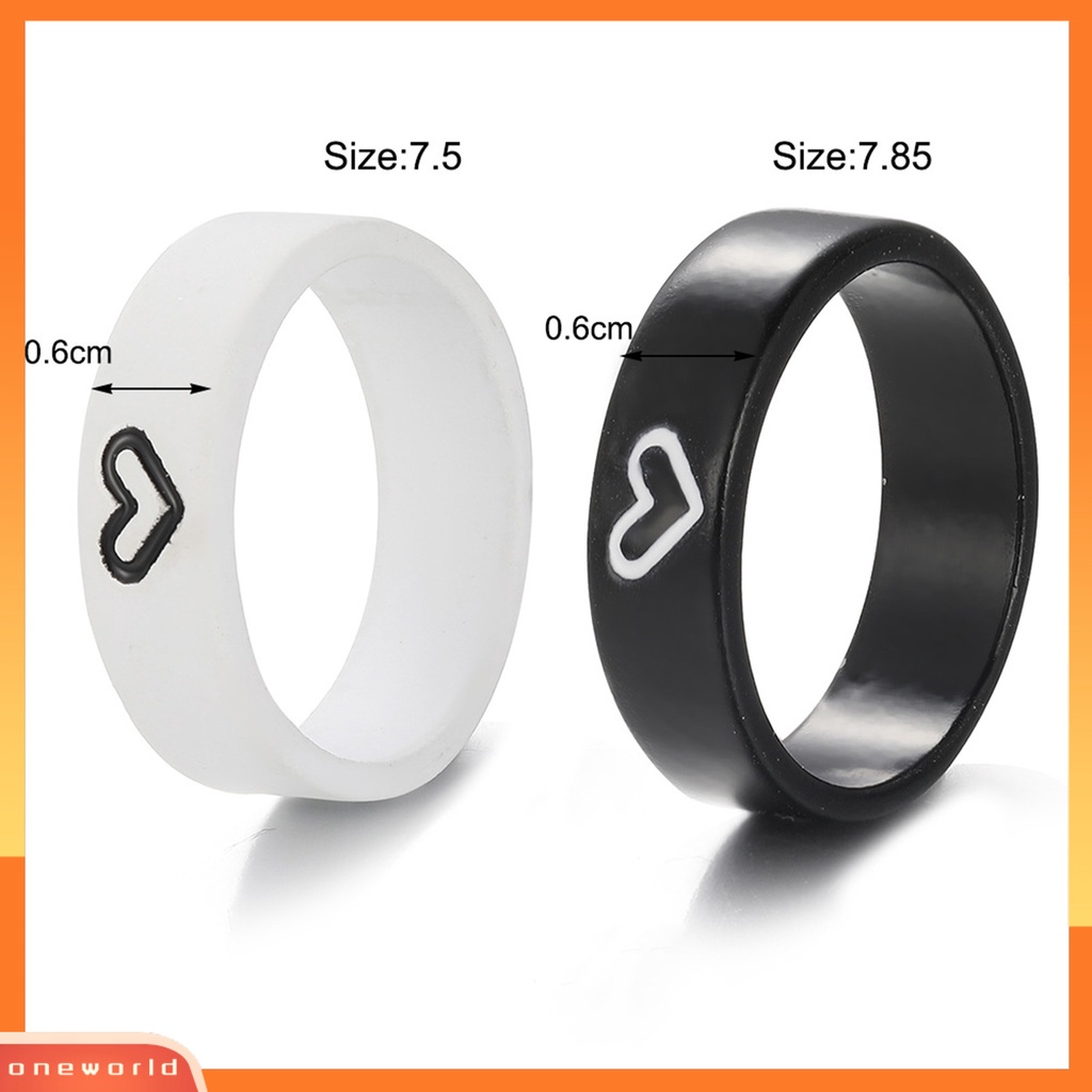 [EONE] 1pasang Cincin Pasangan Warna Kontras Temperamen Hadiah Valentine Teman Baik Lucu Berbentuk Hati Jari Cincin Untuk Anniversary