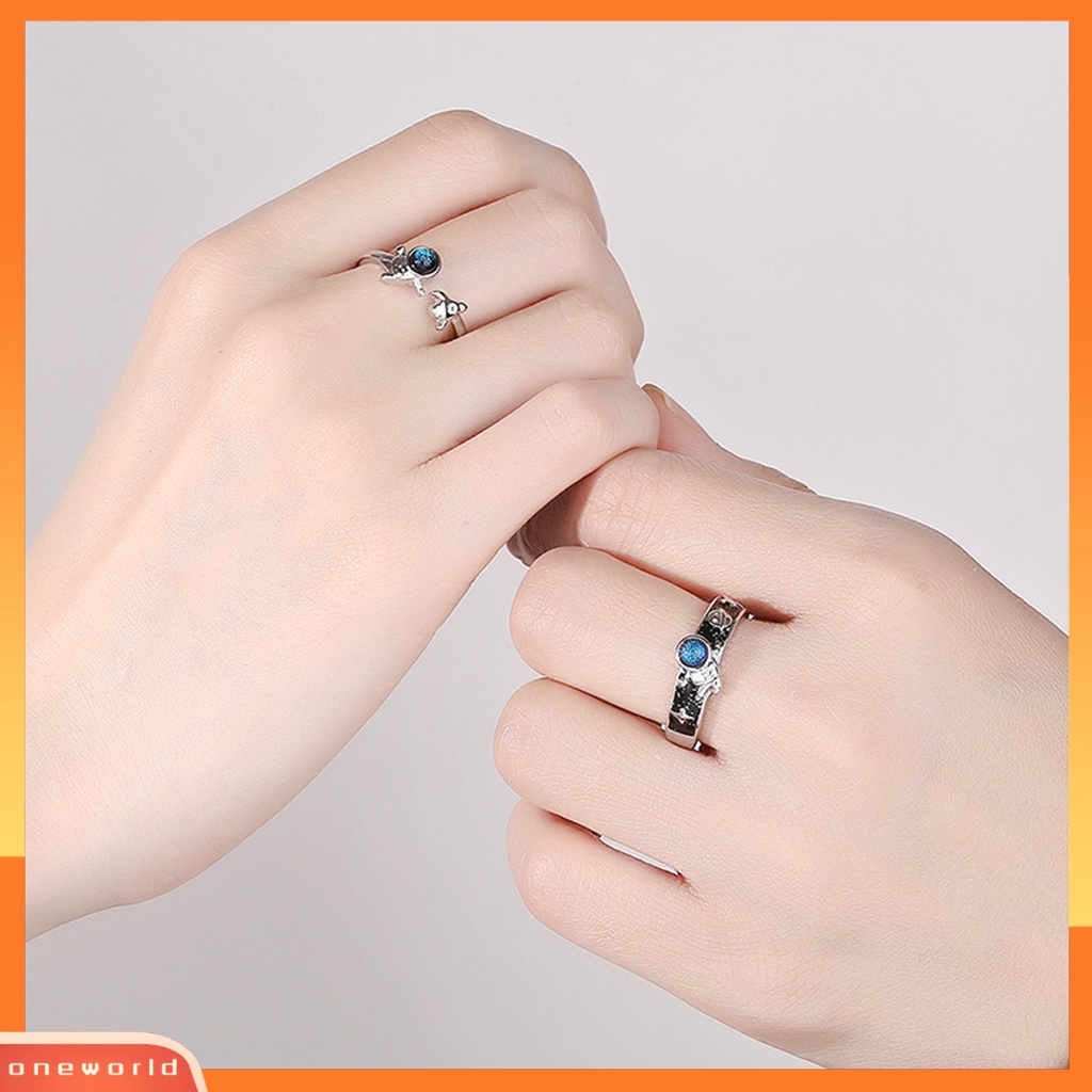 [EONE] Cincin Couple Adjustable All-match Hadiah Valentine Ujung Terbuka Fashion Astronot Kekasih Cincin Perhiasan Aksesori