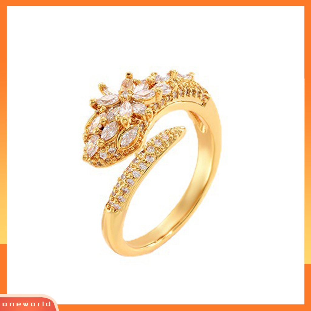 [EONE] Finger Band Golden plated Adjustable Opening Shiny Rhinestone Cubic Zirconia Dekorasi Anti Karat Wanita Perhiasan Mewah Cincin Tunangan Perhiasan Aksesoris