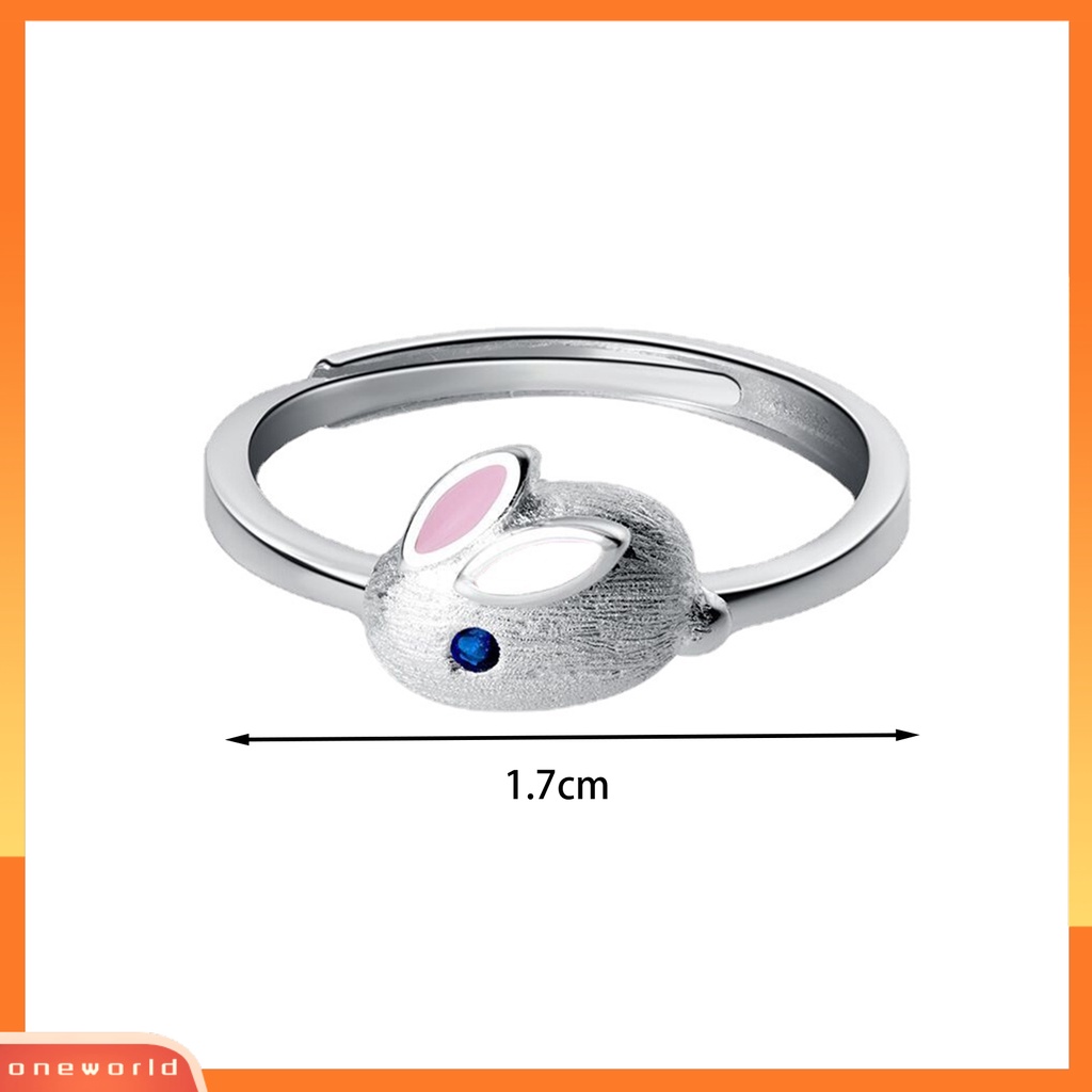 [EONE] Wanita Cincin Pembukaan Dapat Disesuaikan Warna Perak Dipoles Lucu Kelinci Bunny Hewan Wanita Jari Cincin Fashion Perhiasan