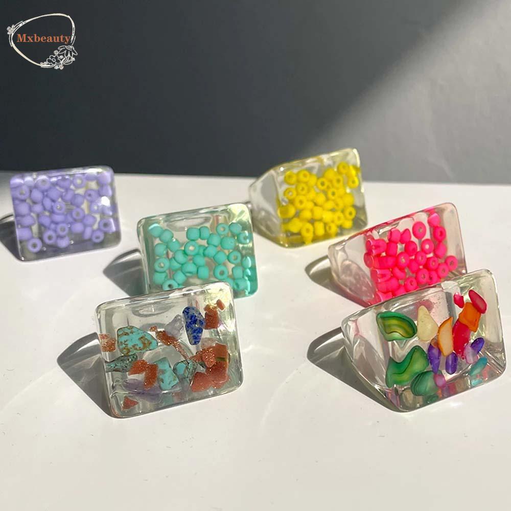 Mxbeauty Cincin Resin Liar Berlebihan Transparan Warna-Warni Manik Batu Perhiasan Fashion