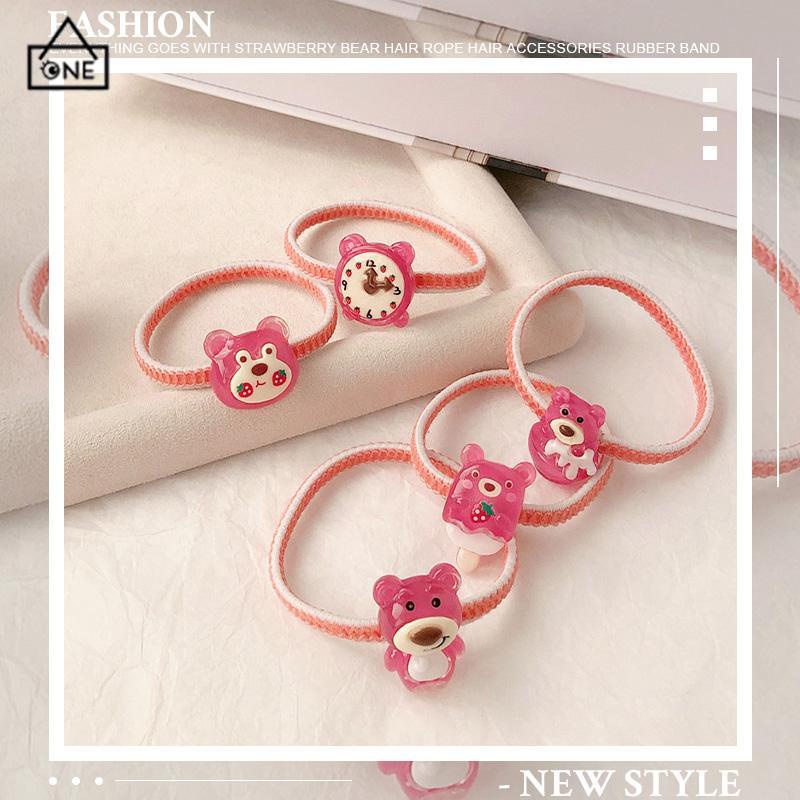 COD❤️Gelang Lotso Beruang Stroberi Tali Rambut Elastis Tinggi yang Lucu Tali Rambut Karet Kuncir Kuda Serbaguna Cincin Rambut Tahan Lama-A.one