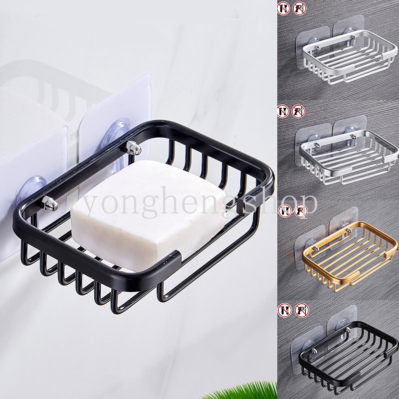 Tempat Sabun Yang Dipasang Di Dinding Bebas Pukulan Dish Aluminium Drain Soap Box Rak Penyimpanan Dapur Kamar Mandi Soaps Sponge Tray Home Organizer Shelves