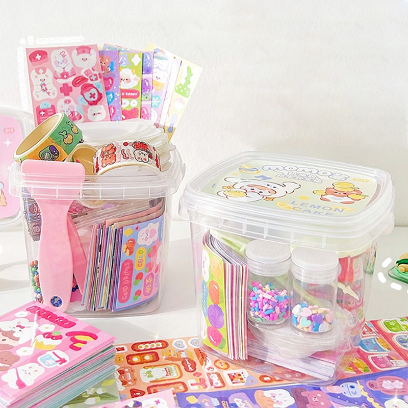 66pcs Kaleng Kreatif Kartun Cream Gum Shiny Stiker Anak Guka Card Deco DIY Bahan Stiker Set