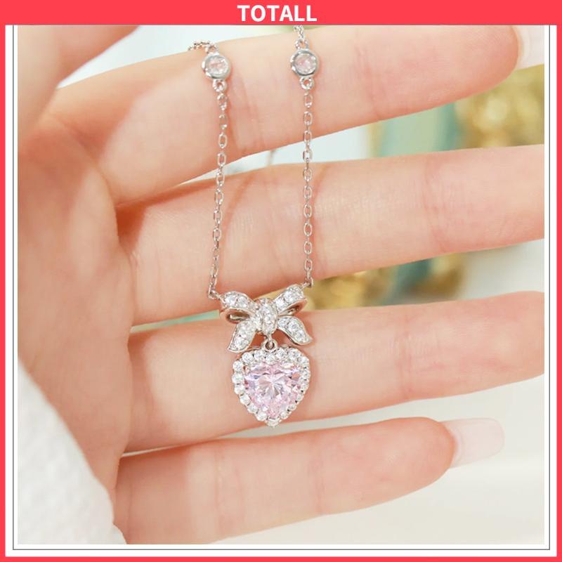 COD Kalung perak sterling S925 Kalung busur untuk wanita Liontin rantai tulang selangka hati cinta-Totall