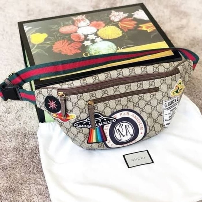Tas supreme branded pria Gucci Courier original GG branded waist bag