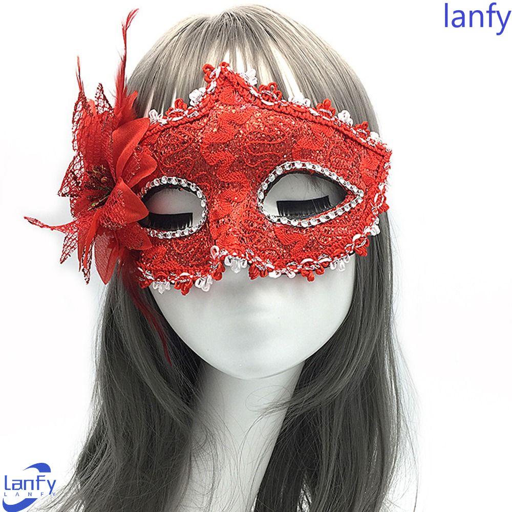 Lanfy Topeng Halloween Lucu Penjahat Bercanda Cosplay Properti Dekorasi Prop Wanita Topeng Halloween Pesta Peraga Kinerja Setengah Wajah Topeng Mata