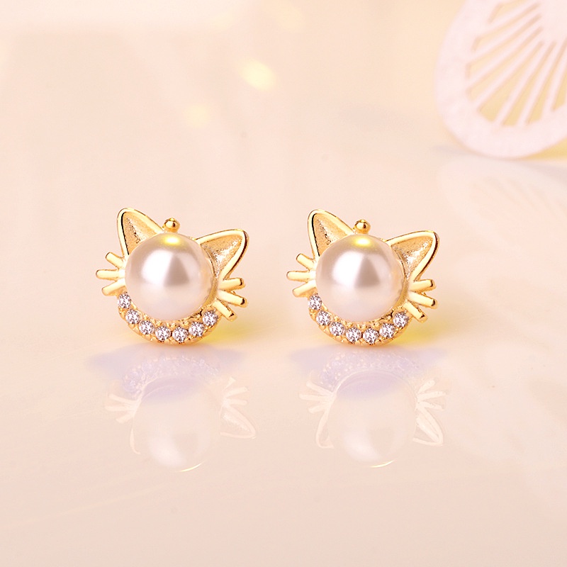 Goldkingdom Aksesoris Perhiasan Fashion Ready Stock Indah Mutiara Kucing Bertabur Anting Perhiasan Perak Anting Grosir