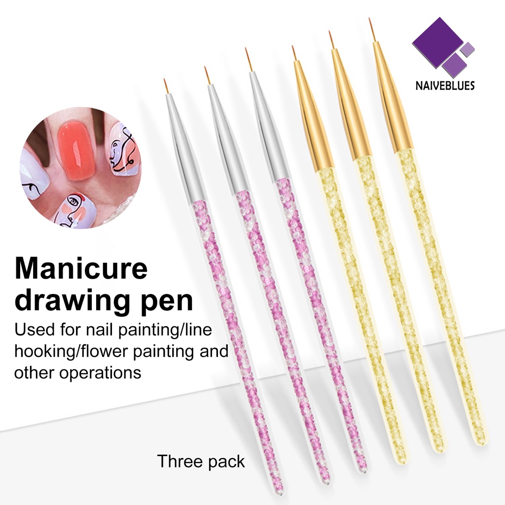 [naiveblues] 3pcs Pena Kuku Ultra-Tipis Nice-looking Nilon Wol Nail Drawing Liner Gadis