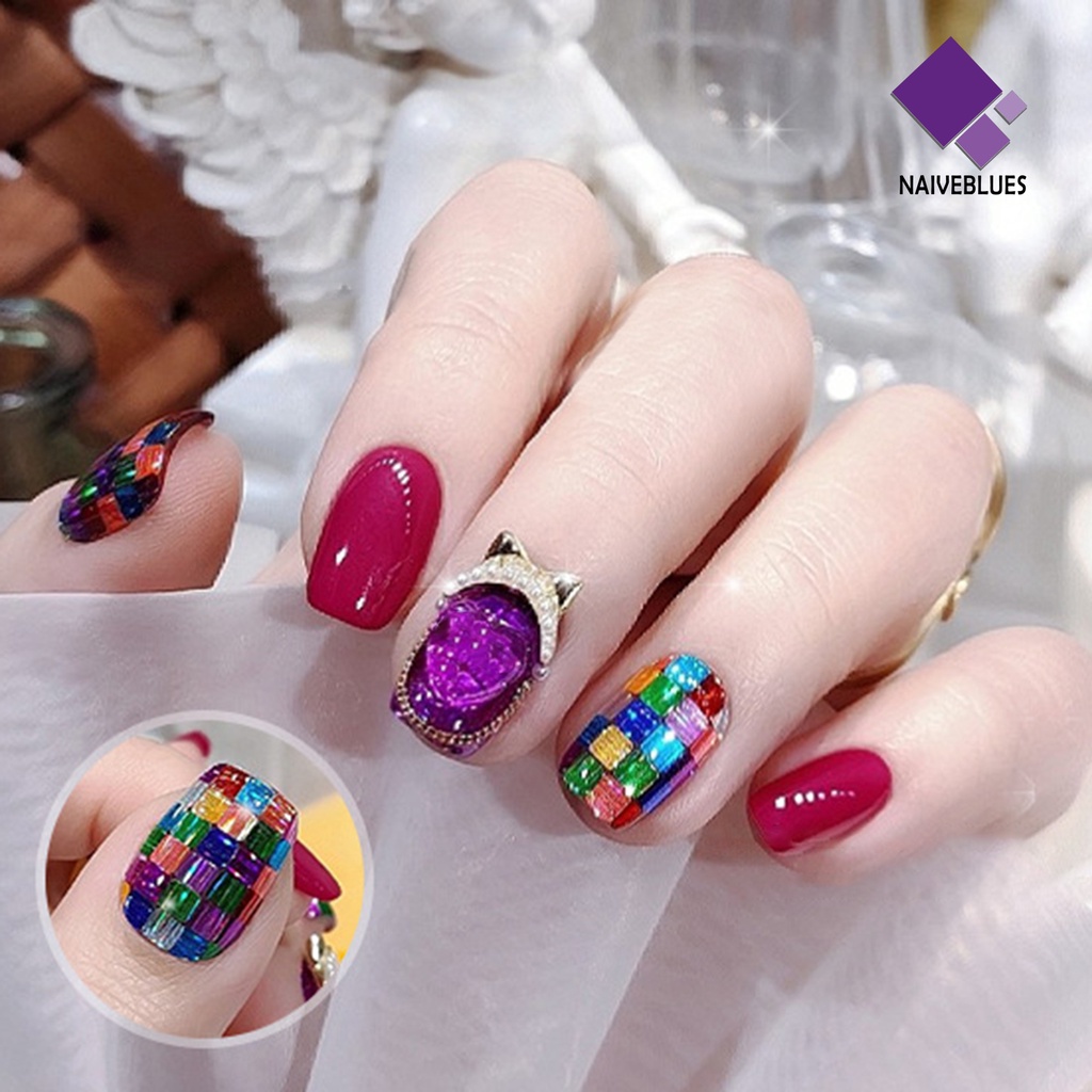 [naiveblues] Hiasan Nail Art Tempel Bersinar Mudah Cantik Kreatif DIY Ringan Splicing Persegi Multicolor