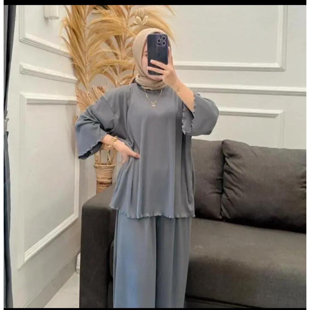 BEFAST - ZEC OOTD ONESET RENA / Setelan Wanita RIB KNIT Kriwil / Oneset Wanita Polos Casual / Outfit Daily Wanita Hijab / Fashion kekinian Remaja ABG Trendy / Set Atasan Lengan Panjang+Celana Panjang / Oneset Bahan RIB