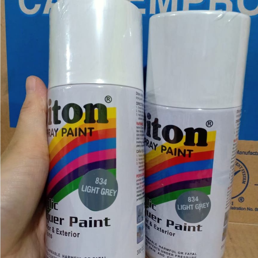 SOLID COLOURS DITON Spray Paint Acrylic Lacquer Paint Pilox Pilok Cat Semprot - 834 LIGHT GREY / ABU ABU TERANG (300cc / 300ml)