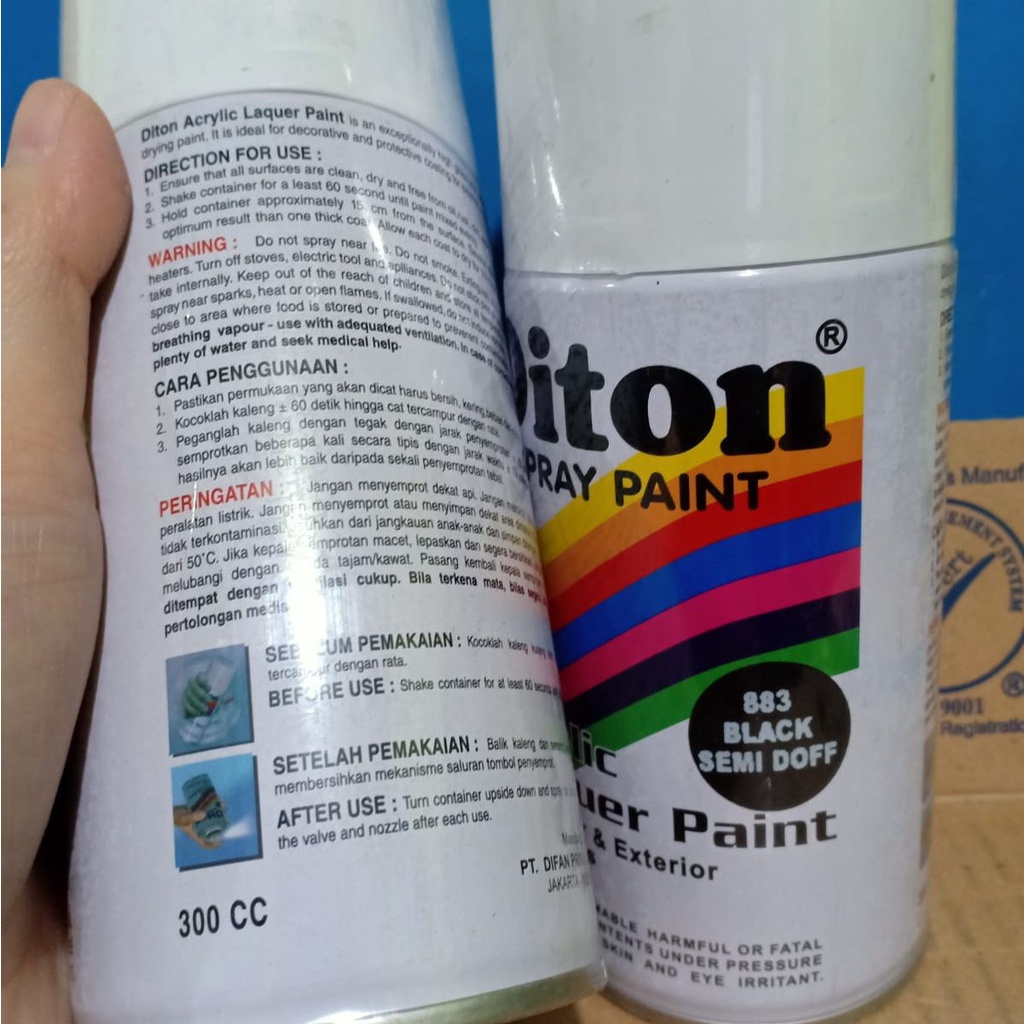 SOLID COLOURS DITON Spray Paint Acrylic Lacquer Paint Pilox Pilok Cat Semprot - 883 BLACK SEMI DOFF / HITAM SEMI DOP (300cc / 300ml)