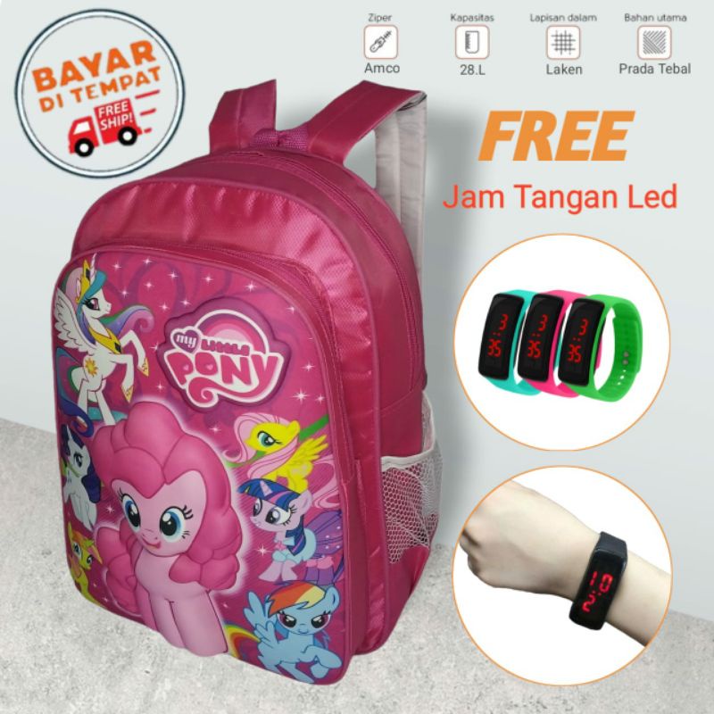 Tas Anak SD Perempuan Kuda Pony Tas Ransel Sekolah Anak TK SD Pony Embos Free jam Tangan