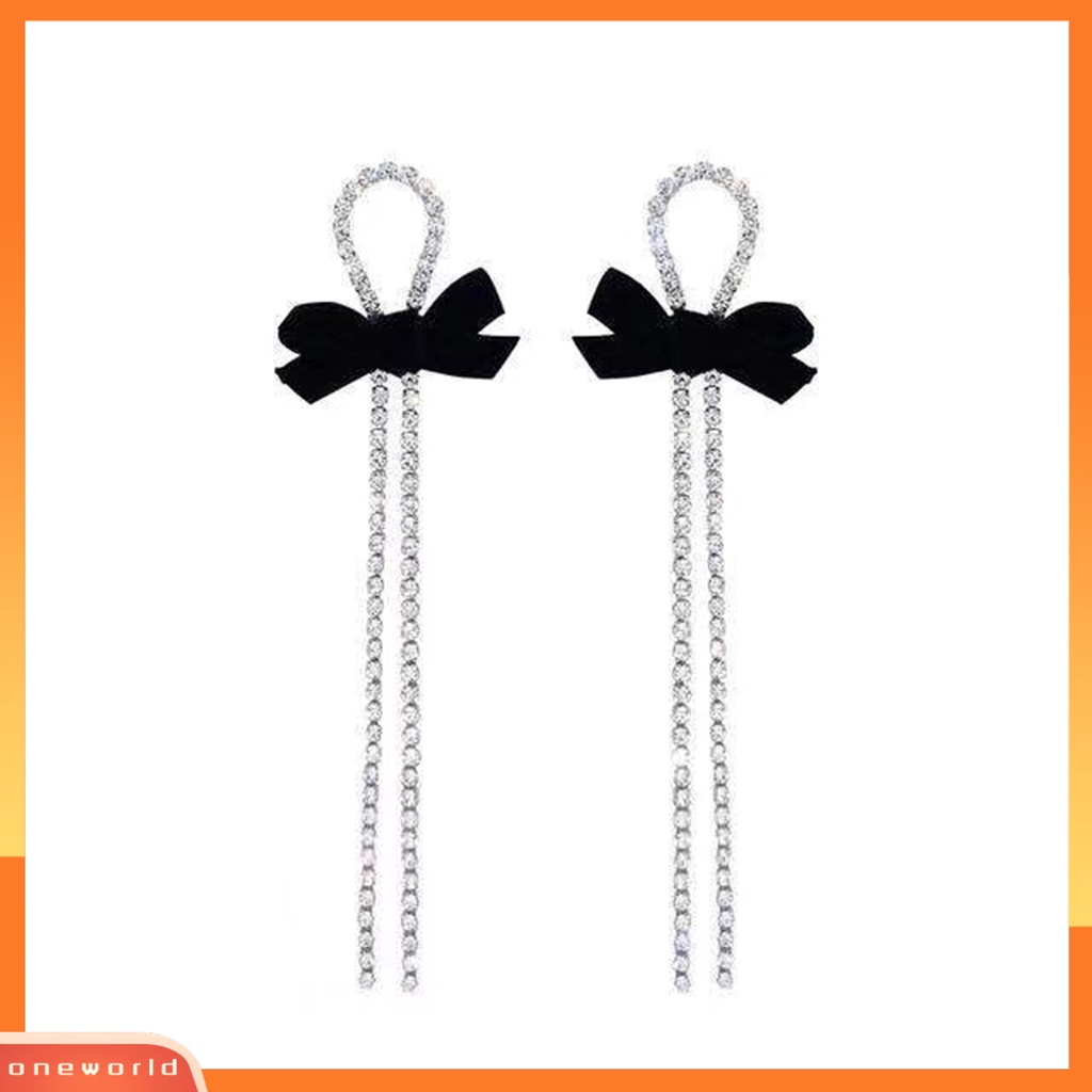 [EONE] 1pasang Anting Wanita Berkilau Semua Pertandingan Shiny Efek Visual Desain Rumbai Panjang Anti-Oksidasi Hias Alloy Wanita Bow-knot Earrings Perhiasan Pesta Pernikahan Untuk Wanita