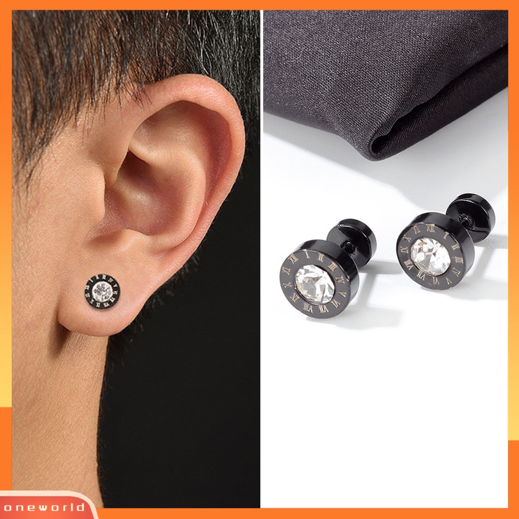 [EONE] 1pasang Ear Studs Angka Romawi Retro Bulat Hip Hop Punk Hadiah Mini Bling Berlian Imitasi Pria Anting Fashion Perhiasan