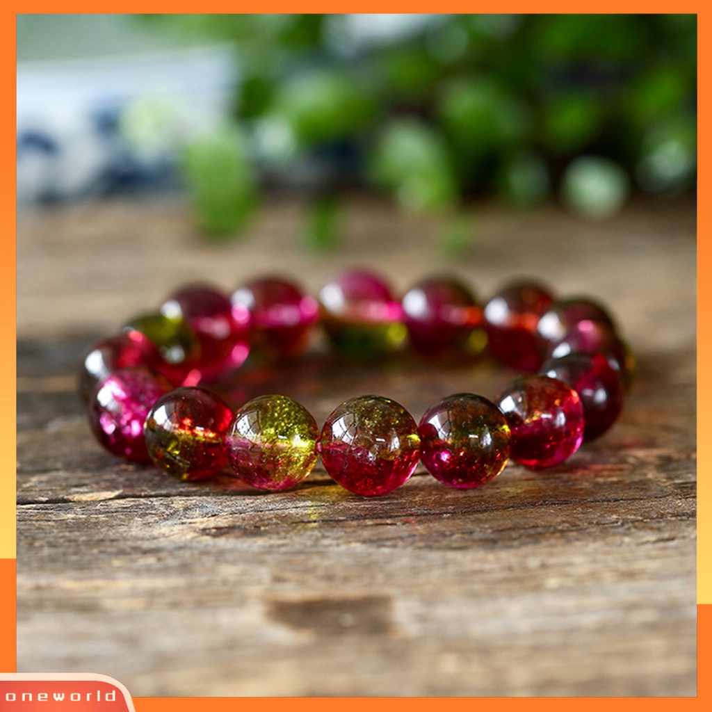 [EONE] Wanita Gelang Faux Watermelon Tourmaline Beads Jewelry Vintage Gelang Elastisitas Yang Bagus Untuk Pesta