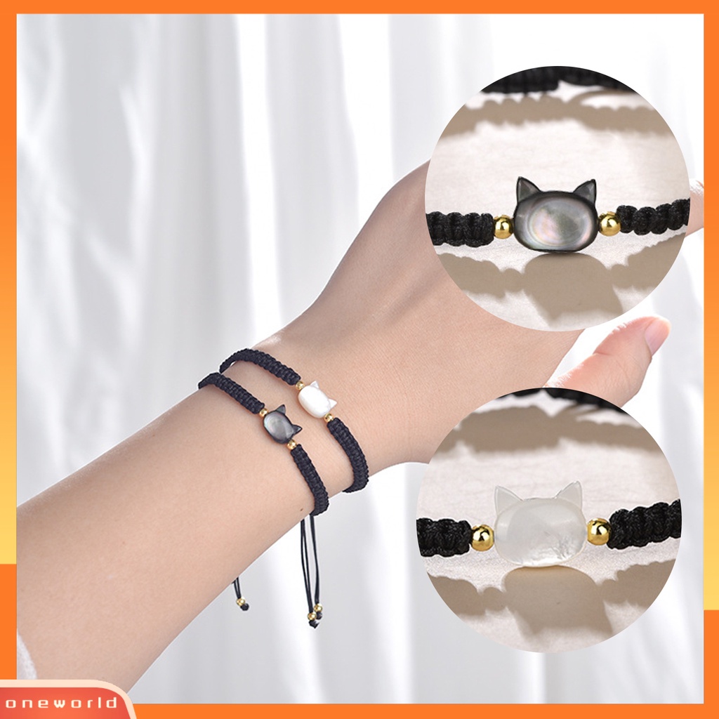 [EONE] Gelang Couple Kepribadian Handmade Beads Adjustable Mewah Hitam Kucing Shell Tangan Braided Bracelet Perhiasan Aksesori