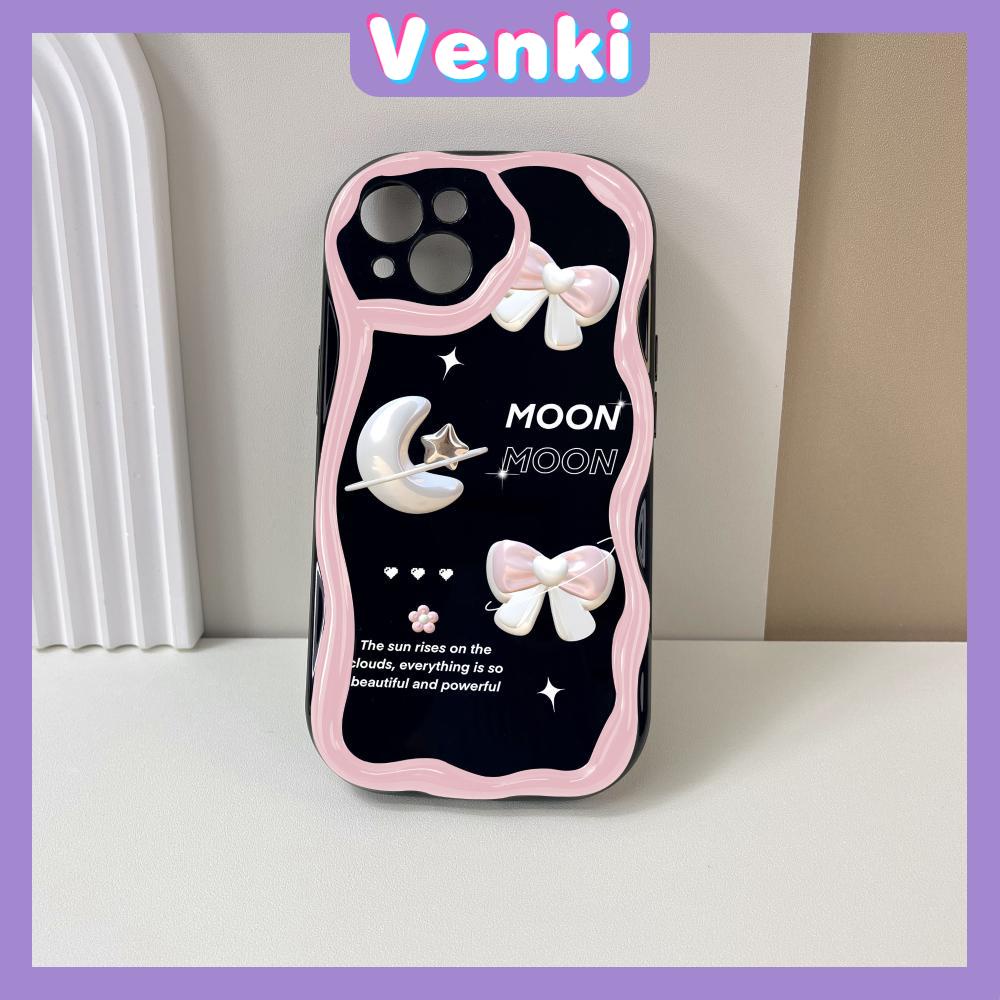 VENKI - For iPhone 11 iPhone Case 3D Curved Edge Wave TPU Airbag Shockproof Camera Cover Glossy Black Flower Compatible with iPhone 14 13 Pro max 12 Pro Max xr xs max 7Plus 8Plus