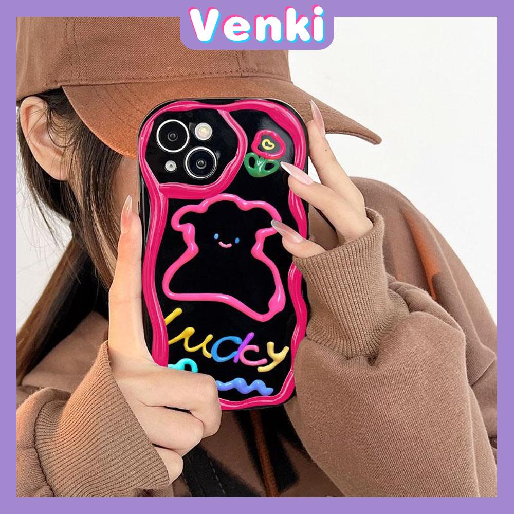 VENKI - For iPhone 11 iPhone Case 3D Curved Edge Wave Glossy Black TPU Airbag Shockproof Camera Cover Purple Bear Compatible with iPhone 14 13 Pro max 12 Pro Max xr xs max 7 8Plus