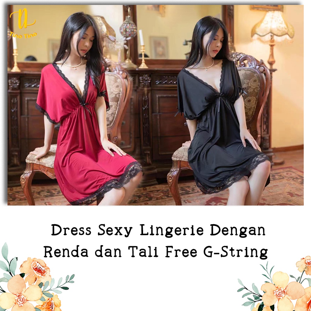 CJSW-D139 TINO TINO Dress Sexy Lingerie Big Size Dress Lingeri Wanita Dengan Renda dan Tali Free G-String